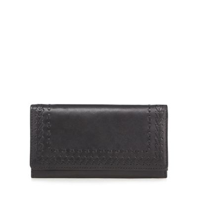 Black leather stitch detail purse